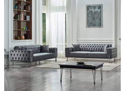 Chesterfield sofa 2x 3 seats luxury gray upholstered furniture living room