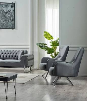Gray upholstered furniture 2x design textile armchairs