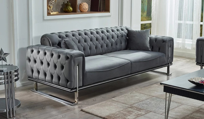 Gray 3-seater Chesterfield luxury upholstered sofa