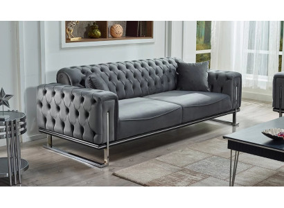 Gray 3-seater Chesterfield luxury upholstered sofa