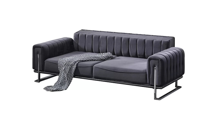 Modern three-seater gray sofa for living room