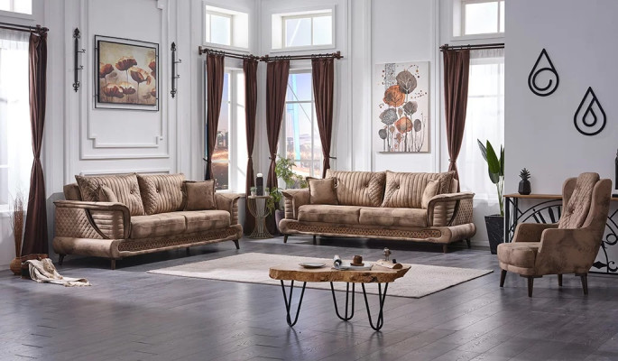 Modern luxury fabric sofa set 3+3+1 upholstered furniture living room