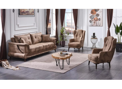 Luxury beige fabric sofa set of 3 pieces
