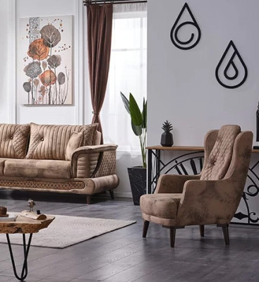 Beige 3-seater sofa for living room in modern luxury fabric