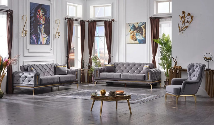 Chesterfield complete canapé 3+3+1 places Chesterfield luxe salon