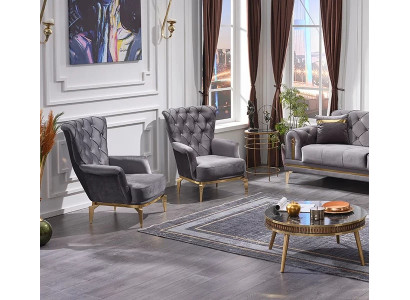Chesterfield Armchair 2x Luxury Fabric Upholstered Furniture Armchair Living Room Seat