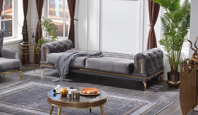 Modern luxury gray three-seater sofa