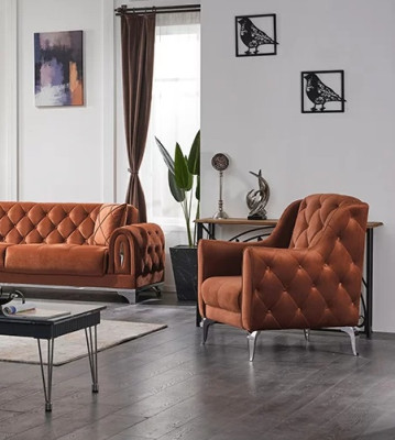 Brown luxury armchair upholstered furniture living room Chesterfield armchair