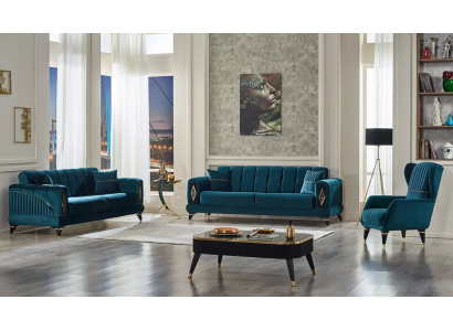 Complete green sofa set 3+3+1 in fabric