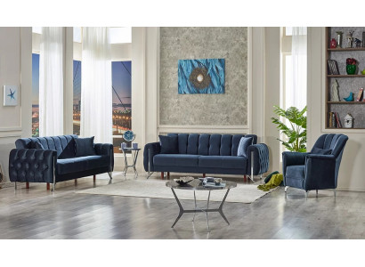 Complete blue sofa 3+3+1 places upholstered furniture textiles