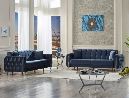 Upholstered furniture 2x complete three-seater sofa in blue fabric for living room