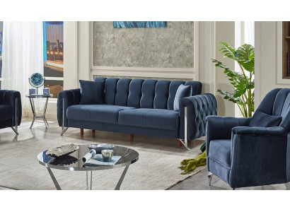Modern design sofa for 3 people in blue fabric