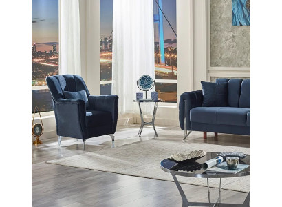 Modern design armchair living room upholstered fabric blue