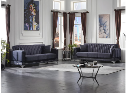 Modern 2x three-seater sofa set gray