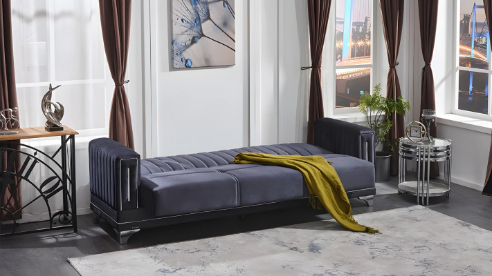 Modern 3-seater sofa for living room in gray fabric