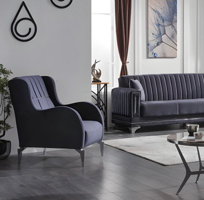 Luxury gray fabric armchair with modern design