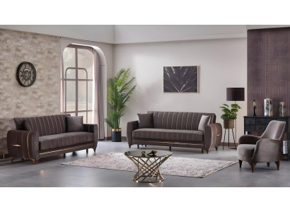 Modern 3-piece sofa set design brown textile 3+3+1 living room