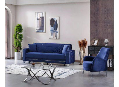Complete blue sofa set design living room 3+1 seats upholstered furniture
