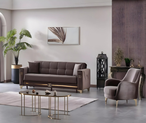 Brown fabric sofa set 2 pieces modern upholstered furniture design living room