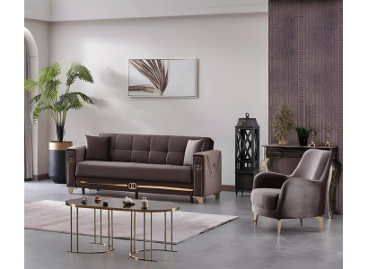 Brown fabric sofa set 2 pieces modern upholstered furniture design living room