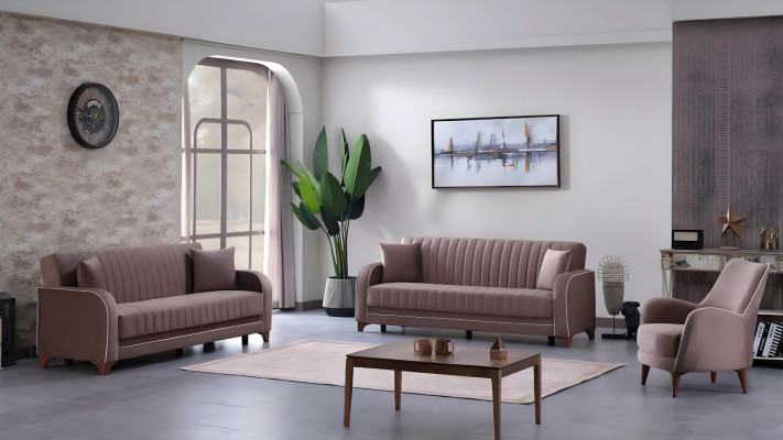 Complete sofa set for living room 3+3+1 seats in fabric