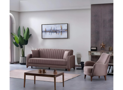 Complete gray 2-piece sofa set for living room with armchair and 3-seater sofa