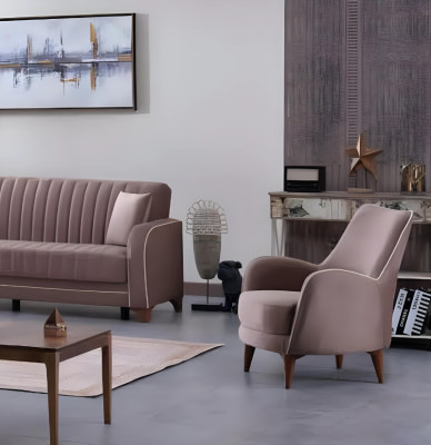 Luxury armchair with padded seat for living room in modern fabric design