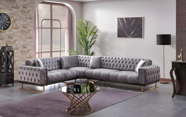Gray modular L-shaped sofa upholstered furniture