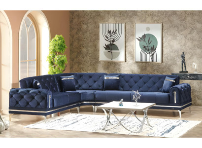 Luxury blue L-shaped sofa design upholstered furniture corner sofa