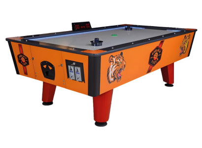Modern orange plastic and metal air hockey table