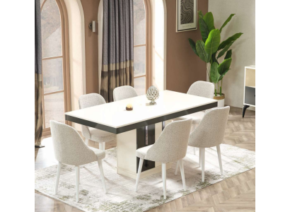 Luxury dining table set with 6 designer chairs
