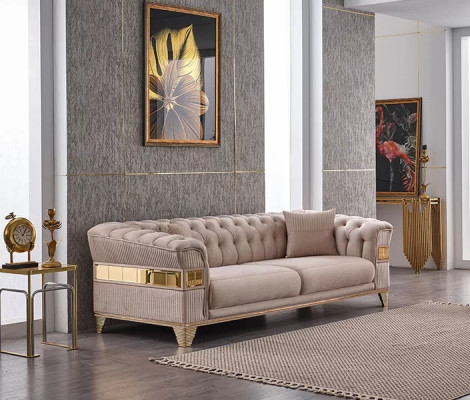 Chesterfield design sofa 3-seater luxury upholstered furniture beige