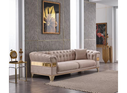 Chesterfield design sofa 3-seater luxury upholstered furniture beige