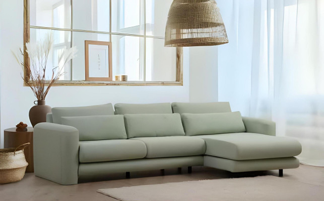 Modern L-shaped black sofa for living room