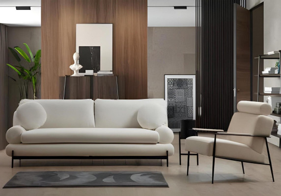Exclusive modern white sofa set with 3-seater, 2-seater armchair, 3 pieces