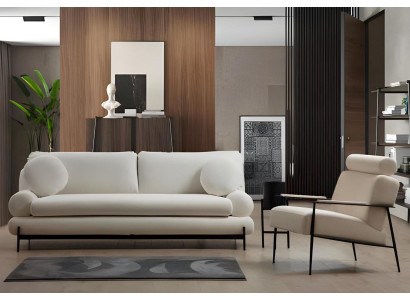 Exclusive modern white sofa set with 3-seater, 2-seater armchair, 3 pieces