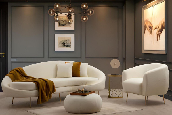 White design living room set modern armchair 2 pieces