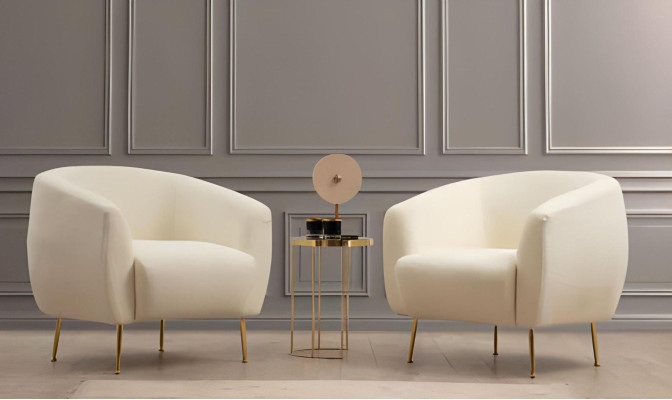 White design living room set modern armchair 2 pieces