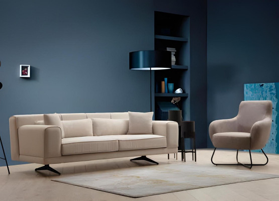 Gray-white canapé for living room, design armchair 2x 3 seats