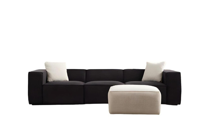 White and black fabric sofa set, luxurious 4-seater sofa with 2-piece ottoman