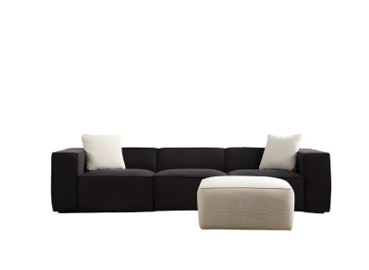 White and black fabric sofa set, luxurious 4-seater sofa with 2-piece ottoman