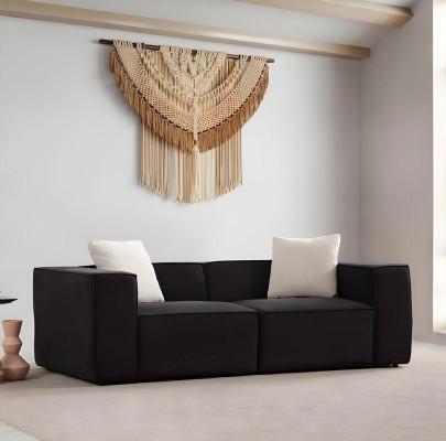 White and black fabric sofa set, luxurious 4-seater sofa with 2-piece ottoman