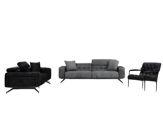 Modern 3-seater sofa black-grey