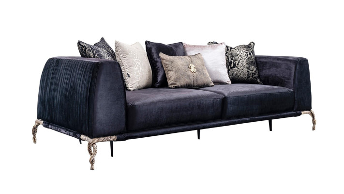 7-piece living room furniture set with sofa, lamp, mirror, and pouf