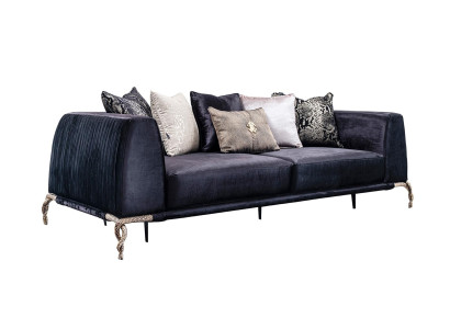 7-piece living room furniture set with sofa, lamp, mirror, and pouf