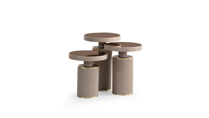 3-piece beige round coffee table set modern luxury new