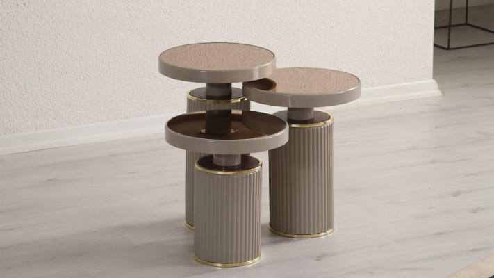 3-piece beige round coffee table set modern luxury new