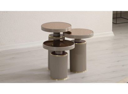 3-piece beige round coffee table set modern luxury new