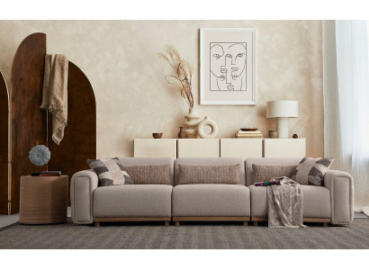 3-seater fabric sofa Upholstered Sofa Beige Living Room Relax New
