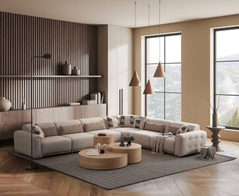 4-seater fabric corner sofa upholstered beige sofa